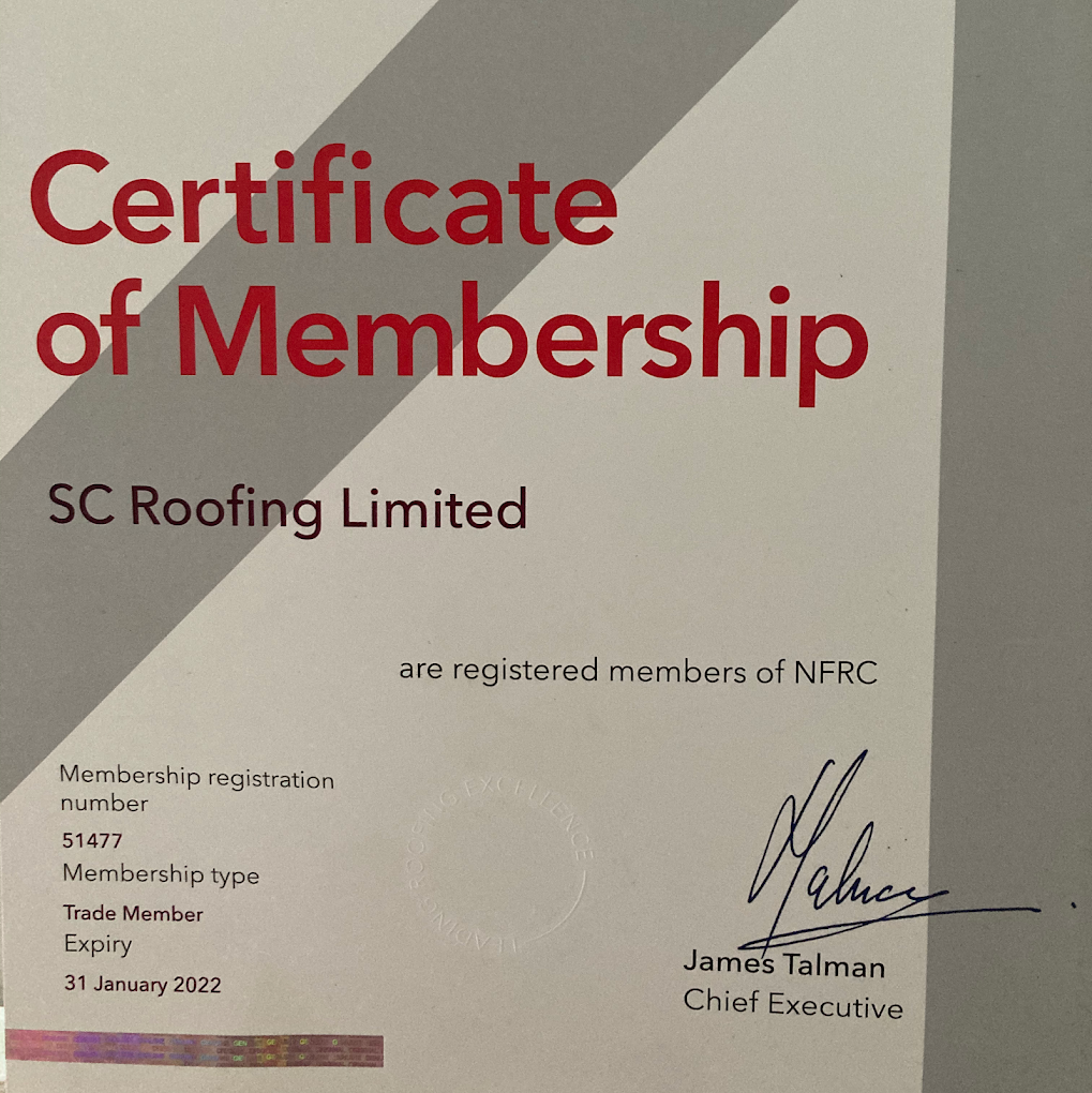 NFRC Certificate of Membership — SC Roofing Ltd